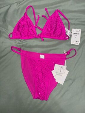 Good American Neon Pink Rhinestone Bikini